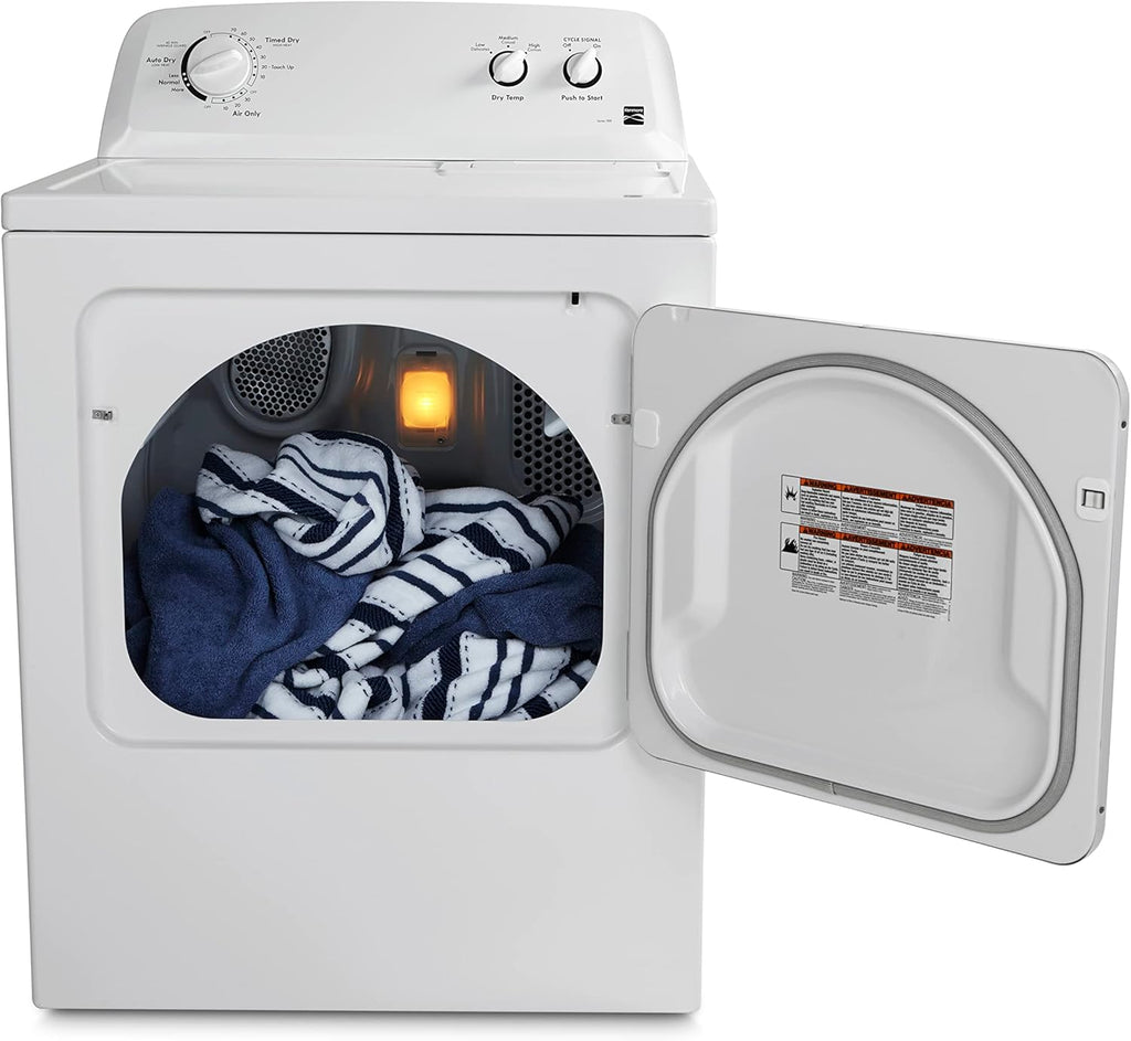 Sèche-linge électrique Kenmore à chargement frontal de 74 cm (29 po) avec protection anti-froissage et capacité totale de 198 litres (7 pi³), blanc
