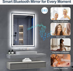 Miroir de salle de bain S'bagno avec éclairage 120 x 70 cm, miroir de salle de bain LED avec Bluetooth et fonction antibuée, intensité variable 3000 K/4000 K/6500 K, mémoire de forme, verre trempé HD, IP44 - Miroirs de salle de bain LED, horizontaux