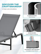Chaise longue de jardin pliante en aluminium, sans montage, avec dossier réglable 5 positions, idéale pour terrasse, piscine et plage – Noir