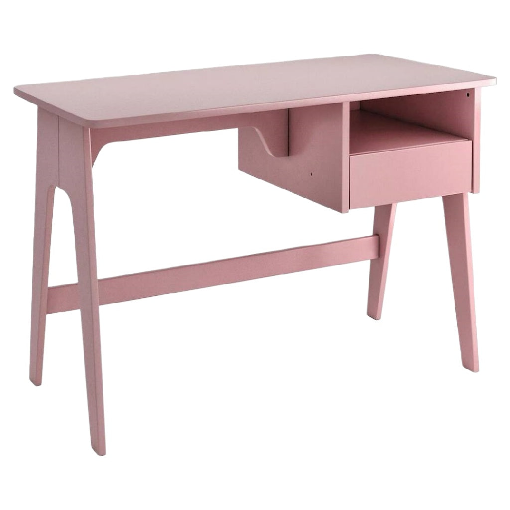 Bureau rose pastel scandinave – design épuré avec tiroir intégré