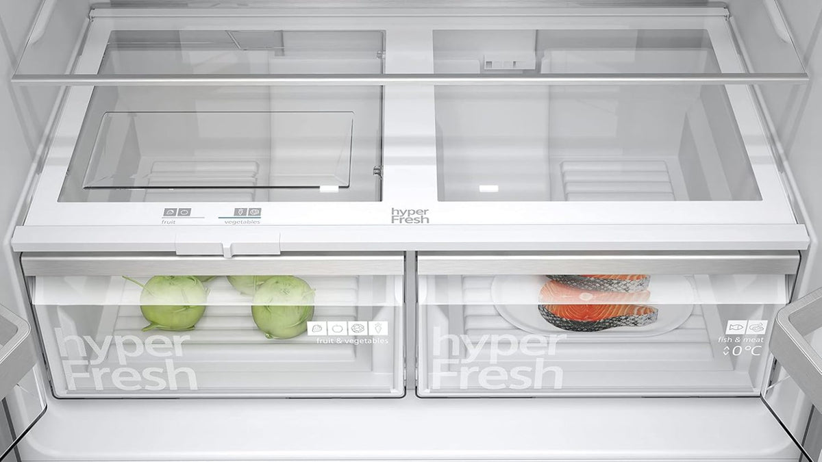 SIEMENS KF96NVPEA iQ300 Multi-Door-Kühlschrank, 183 x 91 cm, 405 L Kühlen & 200 L Gefrieren, hyperFresh längere Frische, noFrost nie wieder abtauen, superCooling schnellere Kühlung