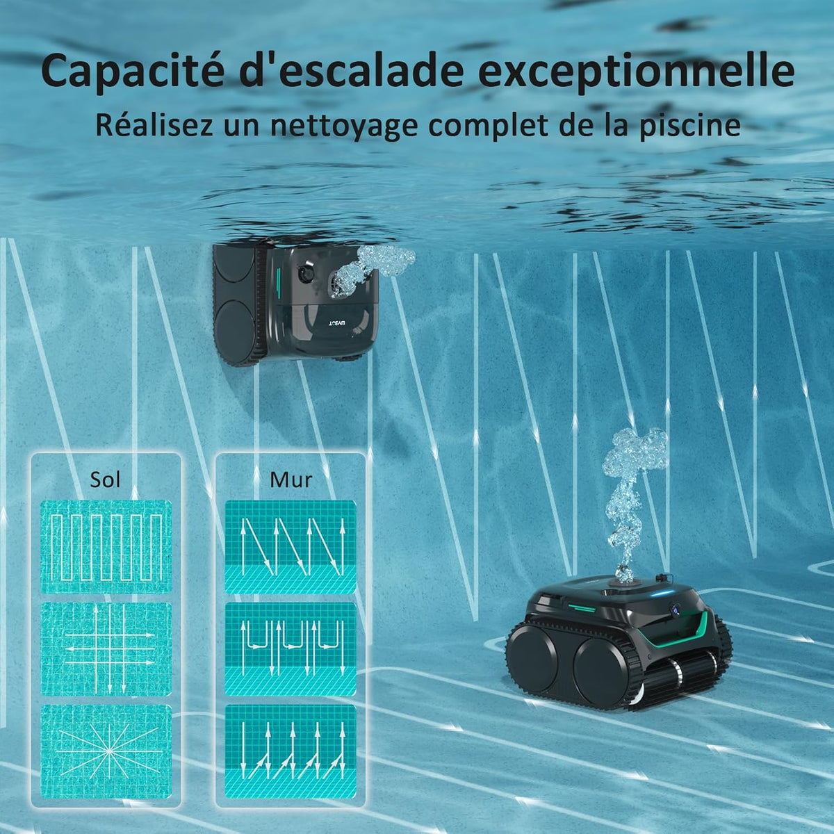 WYBOT C2 Vision AI caméra Robot Piscine sans Fil avec Batterie, Robot de Piscine Sol et Mur, Filtration à Deux Couches, Aspiration puissante, pour piscines enterrées jusqu'à 180㎡