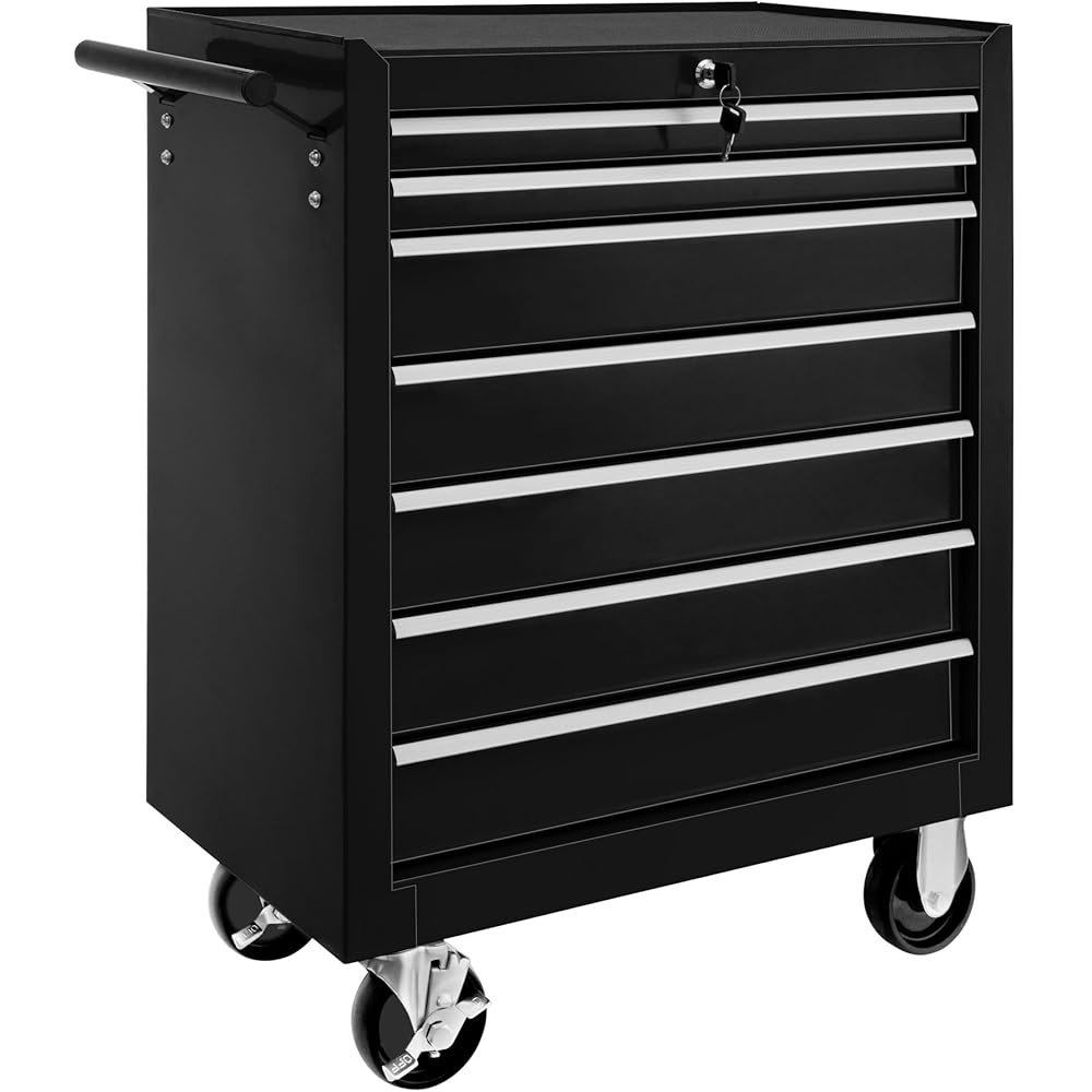 TecTake® Chariot d'atelier Metallique Servante d'atelier Vide Trolley Professionnel 7 Tiroirs spacieux Verrouillables Chariot a Roulette pour Rangement Atelier Garage - Noir : Commerce, Industrie et Science