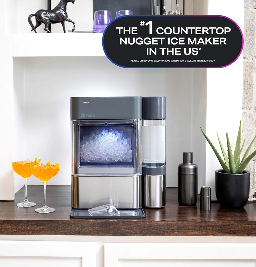 Machine à glaçons GE Profile Opal 2.0 (2025) – Format pépites, trémie de 2,8 litres (0,75 gallon). Acier inoxydable.