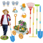 Mostop Kit d'outils de jardinage pour enfants - Jouet avec brouette, pelle en métal, râteau, râteau, chariot de jardin extérieur, cadeau d'anniversaire pour garçons et filles de 4 à 8 ans : Jeux et Jouets