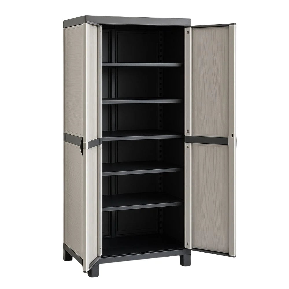 Armoire de rangement haute 5 étagères 65x45x180 cm Polypropylène Gris/Noir(Gris/Noir)