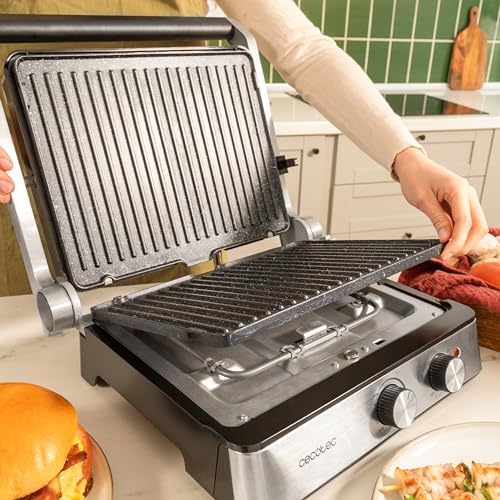 Cecotec Grill électrique Rock’nGrill Smart. Système de réglage de la puissance, du temps et de la température de 2000 W, ouverture à 180 °, plaques amovibles allant au lave vaisselle : Cuisine et Maison