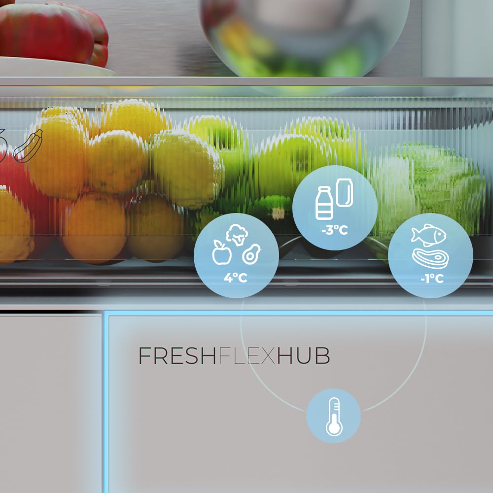 Cecotec Réfrigérateur Porte Française de 4 Portes Semi-Intégrable 458L Total No Frost Bolero CoolMarket F2D 458 SBI Inox E, Hauteur 189 cm et 83 cm La