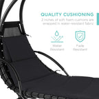 Chaise longue suspendue d'extérieur Best Choice Products – Fauteuil à bascule incurvé en acier avec coussin intégré et auvent amovible – Gris anthracite