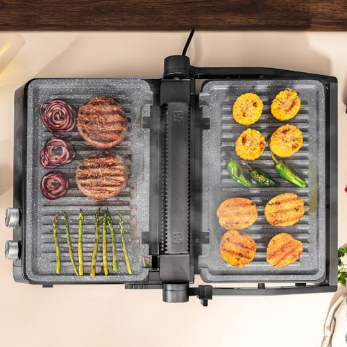 Cecotec Grill électrique Rock’nGrill Smart. Système de réglage de la puissance, du temps et de la température de 2000 W, ouverture à 180 °, plaques amovibles allant au lave vaisselle : Cuisine et Maison