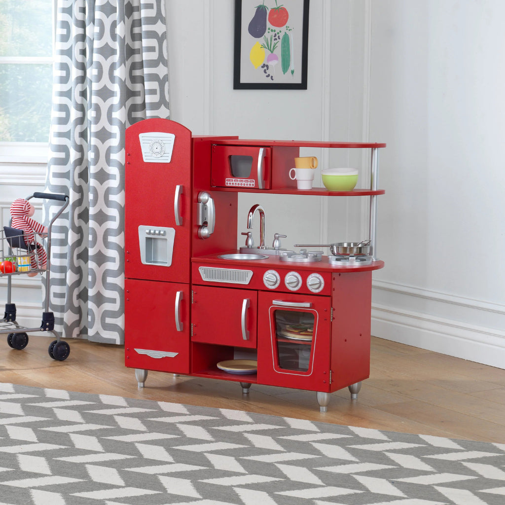 Cuisine jouet vintage en bois rouge KidKraft avec téléphone jouet