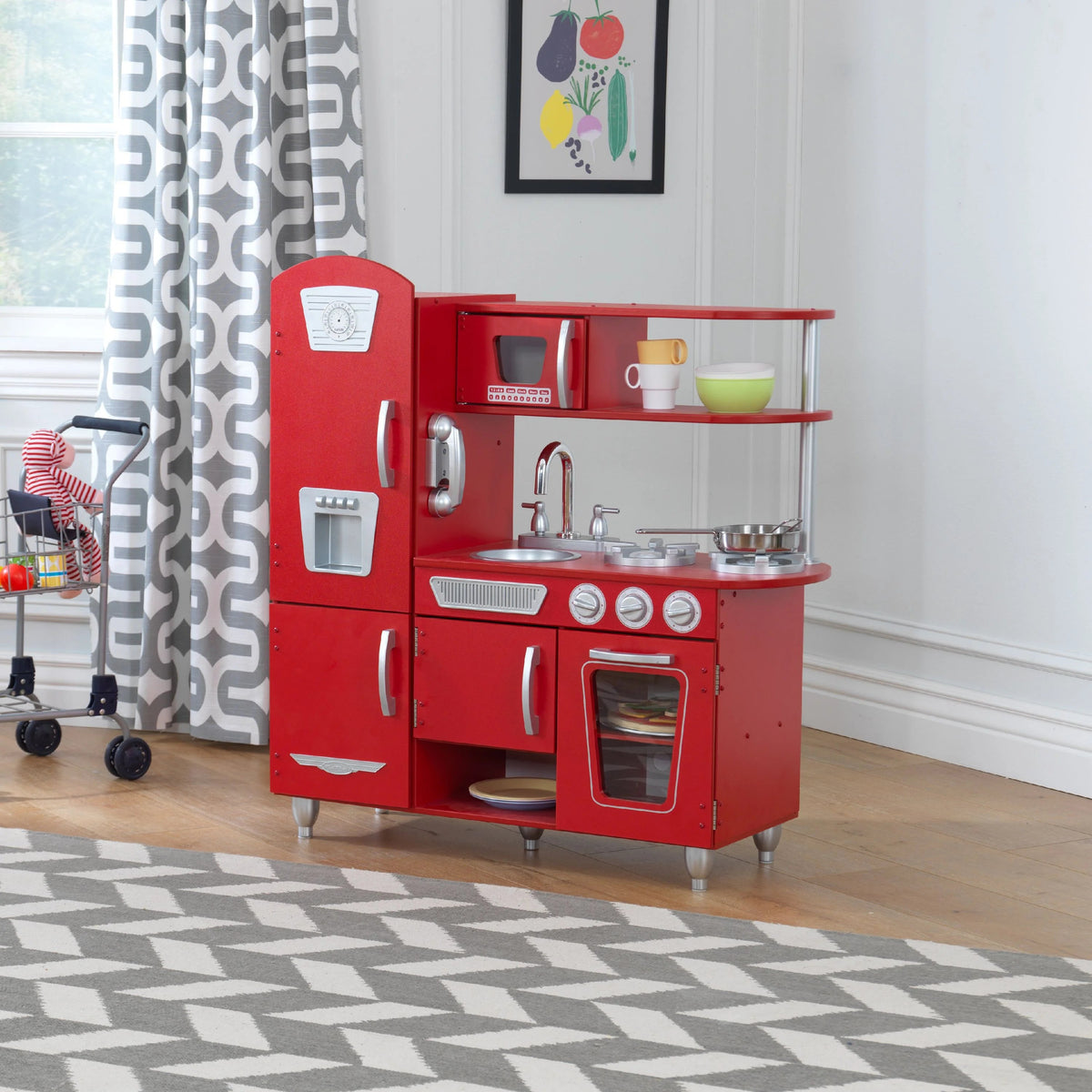 Cuisine jouet vintage en bois rouge KidKraft avec téléphone jouet