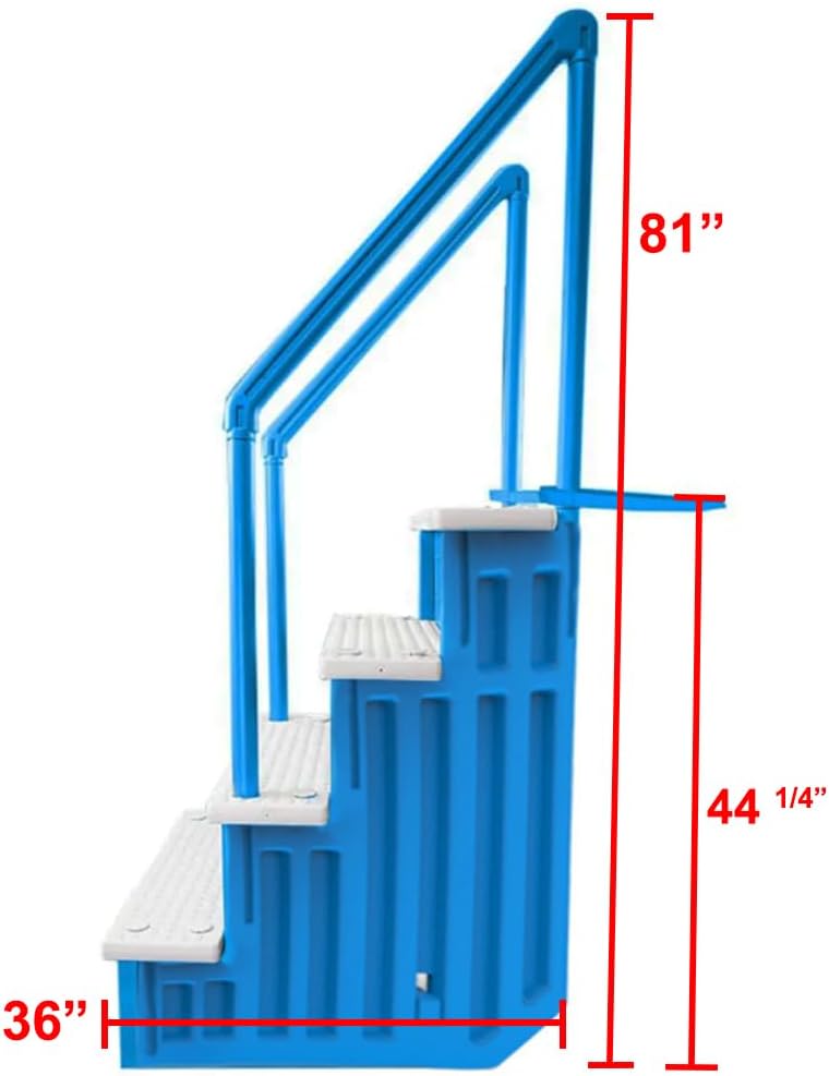 Marches antidérapantes Aqua Select pour piscines hors sol | Bleues | Pour piscines hors sol | Installation possible sur des terrasses de 122 à 137 cm de hauteur | Échelle de sécurité supportant jusqu'à 113 kg