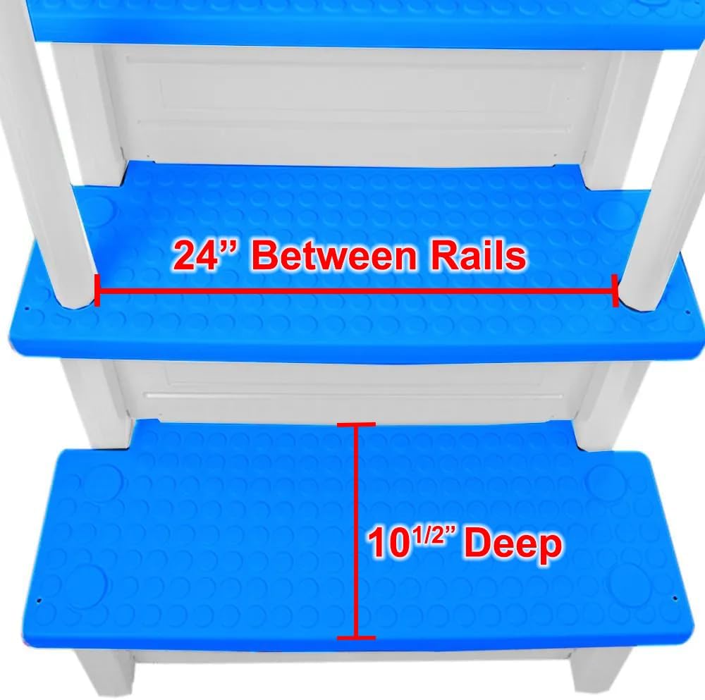 Marches antidérapantes Aqua Select pour piscines hors sol | Bleues | Pour piscines hors sol | Installation possible sur des terrasses de 122 à 137 cm de hauteur | Échelle de sécurité supportant jusqu'à 113 kg