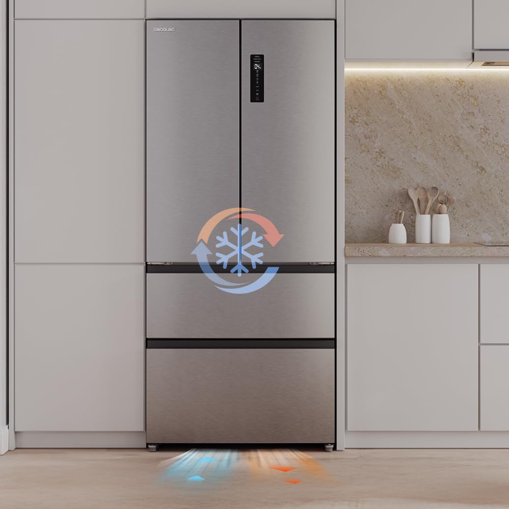 Cecotec Réfrigérateur Porte Française de 4 Portes Semi-Intégrable 458L Total No Frost Bolero CoolMarket F2D 458 SBI Inox E, Hauteur 189 cm et 83 cm La