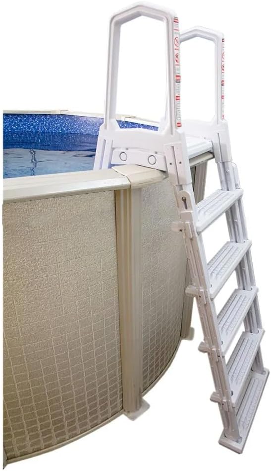 Échelle antidérapante pour piscines hors sol | Grise | Pour piscines hors sol avec une hauteur de terrasse de 122 à 137 cm | Échelle de sécurité supportant jusqu'à 136 kg