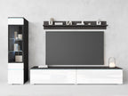 Ensemble de salon Piaski Vera I, éclairage LED en option, couleurs variées (béton/blanc brillant, sans éclairage LED)