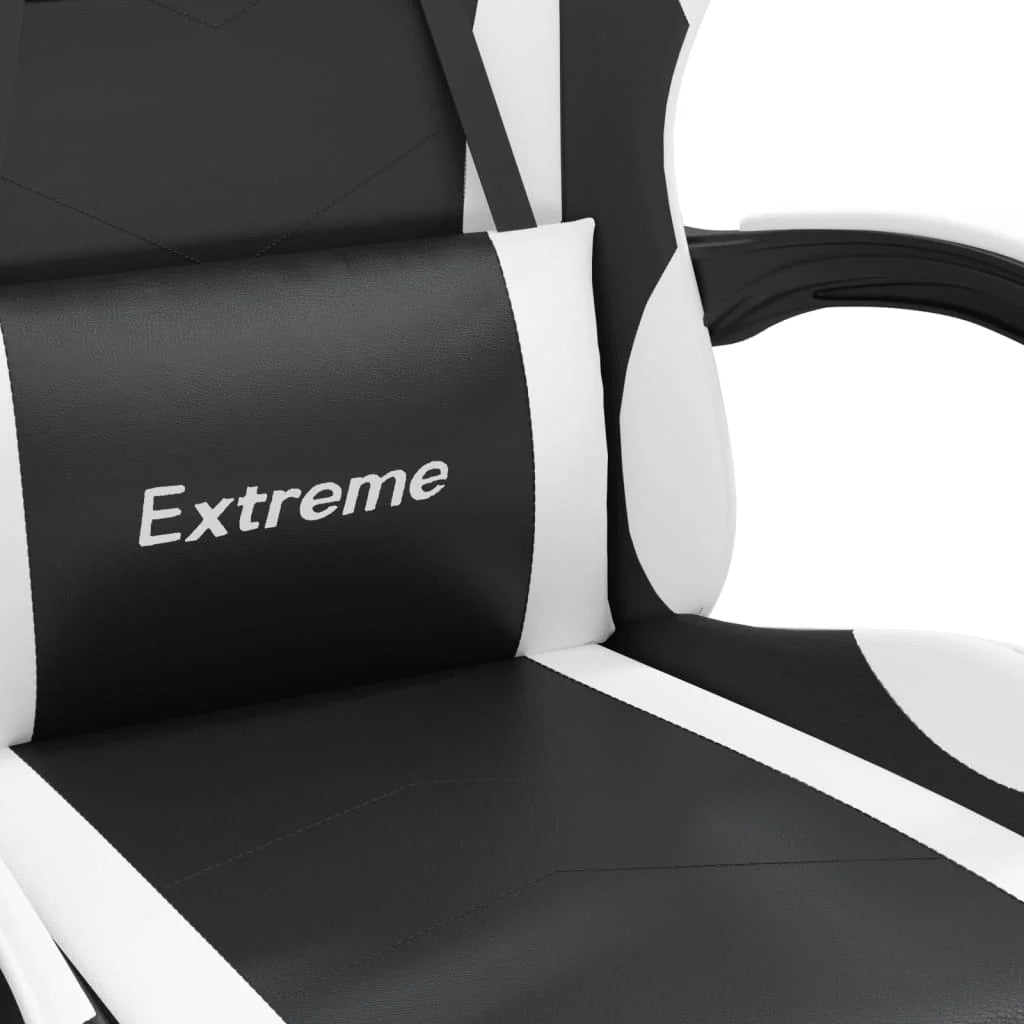 Chaise de jeu 2025 avec repose-pieds pivotant, similicuir noir et blanc V8635
