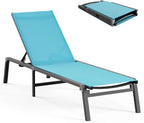 Chaise longue de jardin pliante en aluminium, sans montage, avec dossier réglable 5 positions, idéale pour terrasse, piscine et plage – Noir