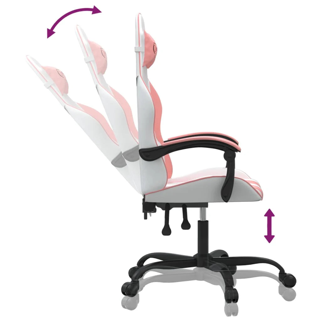 Chaise de jeu 2025 en cuir synthétique blanc et rose V1080