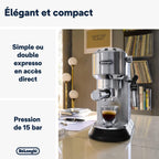 De'Longhi Dedica Style EC685.W, Machine à Café à Pompe en Acier Inoxydable Pour Café Moulu ou Dosettes, Machine à Espresso et Cappuccino, Réservoir de 1,3L, Système Anti-goutte, Blanc