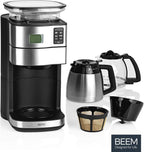BEEM FRESH-AROMA-PERFECT II Filterkaffeemaschine mit Mahlwerk - Thermo | Edelstahl | Thermokanne | 24h-Timer | 1000 W | 180 g Bohnenbehälter