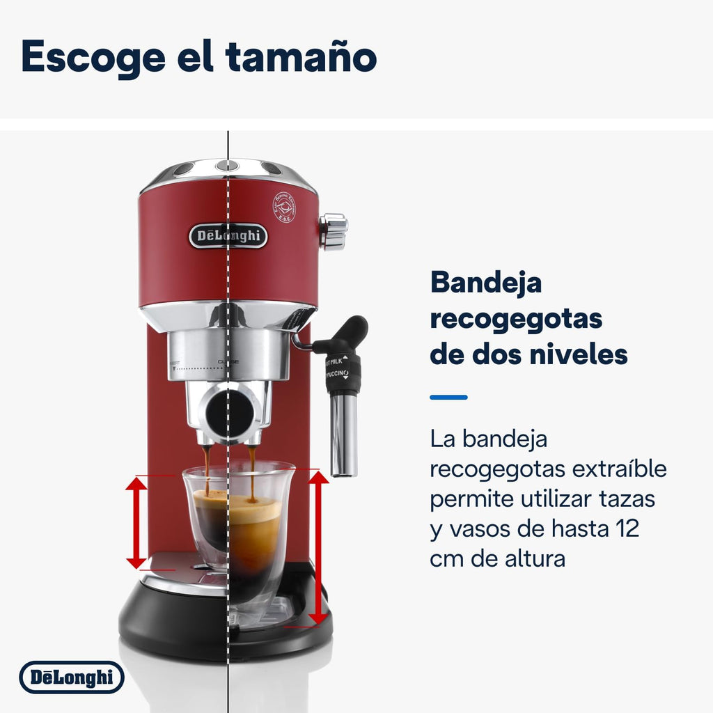 Machine à café De'Longhi Dedica - Acier inoxydable, pompe, pour café moulu ou dosettes, expresso et cappuccino, réservoir de 1,3 litre, système anti-gouttes, modèle EC685.M, couleur métal