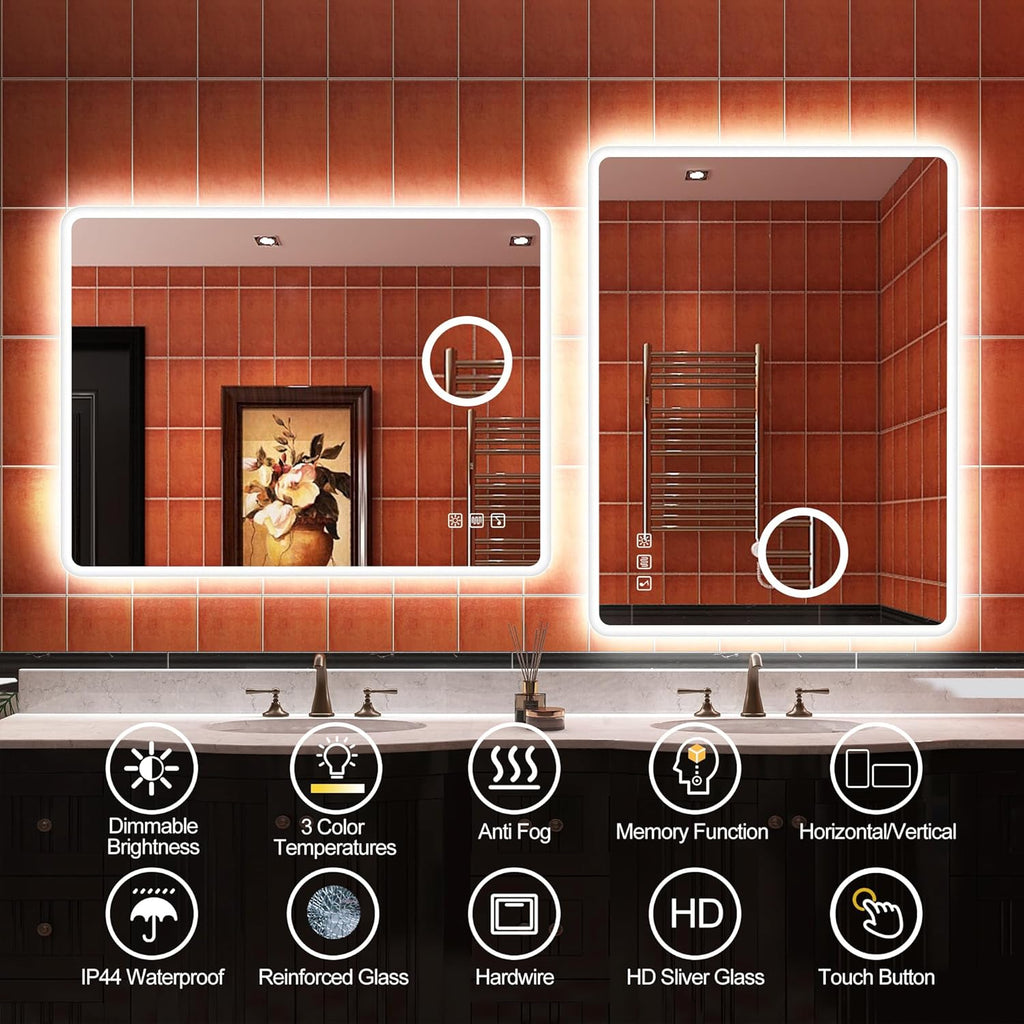 Miroir de salle de bain S'bagno avec éclairage 1200 x 700 mm, IP44, LED, Bluetooth, antibuée, 3 couleurs de lumière (3 000 K, 4 000 K, 6 500 K), intensité variable, mémoire, vertical ou horizontal. Miroirs de salle de bain avec LED.