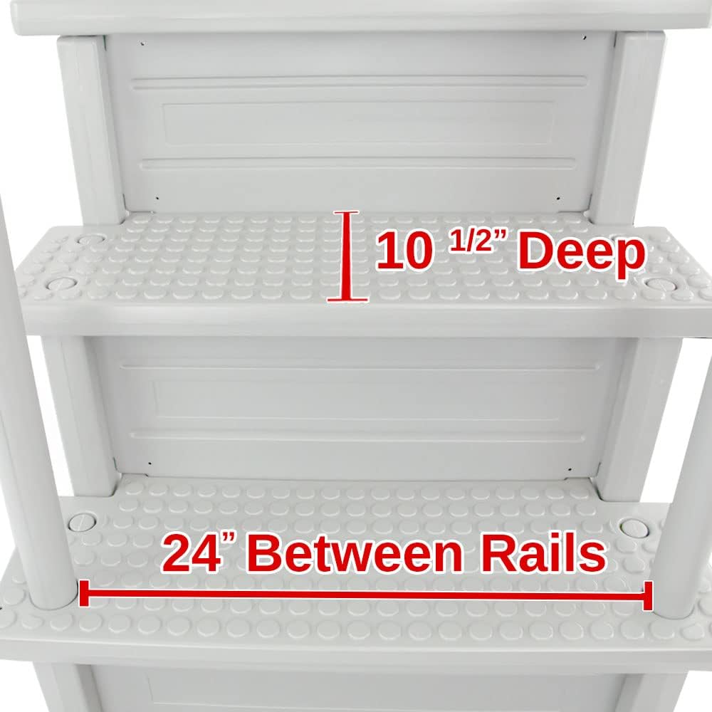 Échelle antidérapante pour piscines hors sol | Grise | Pour piscines hors sol avec une hauteur de terrasse de 122 à 137 cm | Échelle de sécurité supportant jusqu'à 136 kg