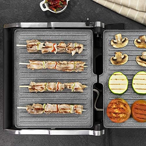 Cecotec Grill électrique Rock’nGrill Smart. Système de réglage de la puissance, du temps et de la température de 2000 W, ouverture à 180 °, plaques amovibles allant au lave vaisselle : Cuisine et Maison