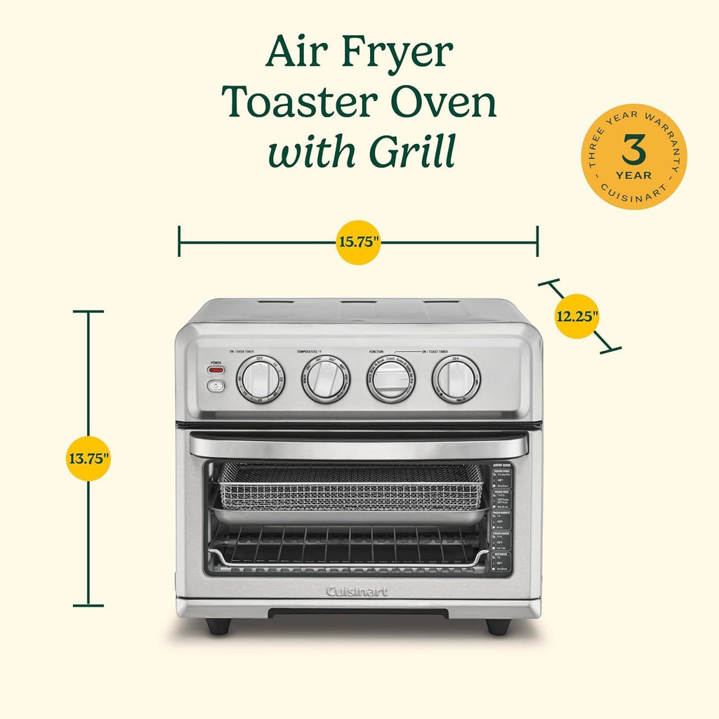 CUISINART Air Fryer + Convection Toaster Oven, 8-1 Oven with Bake, Grill, Broil & Warm Options, Stainless Steel, TOA-70