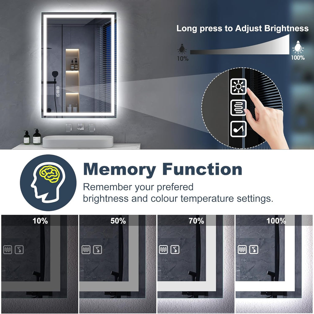 Miroir de salle de bain S'bagno avec éclairage 120 x 70 cm, miroir de salle de bain LED avec Bluetooth et fonction antibuée, intensité variable 3000 K/4000 K/6500 K, mémoire de forme, verre trempé HD, IP44 - Miroirs de salle de bain LED, horizontaux