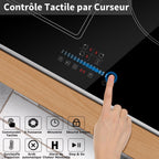 Cooksir Plaque Induction 3 Feux avec Cadre, Table de Cuisson Induction 60cm Encastrable, 6800W, Commande Tactile à Curseur, Bord Inox, Zone Flexibles