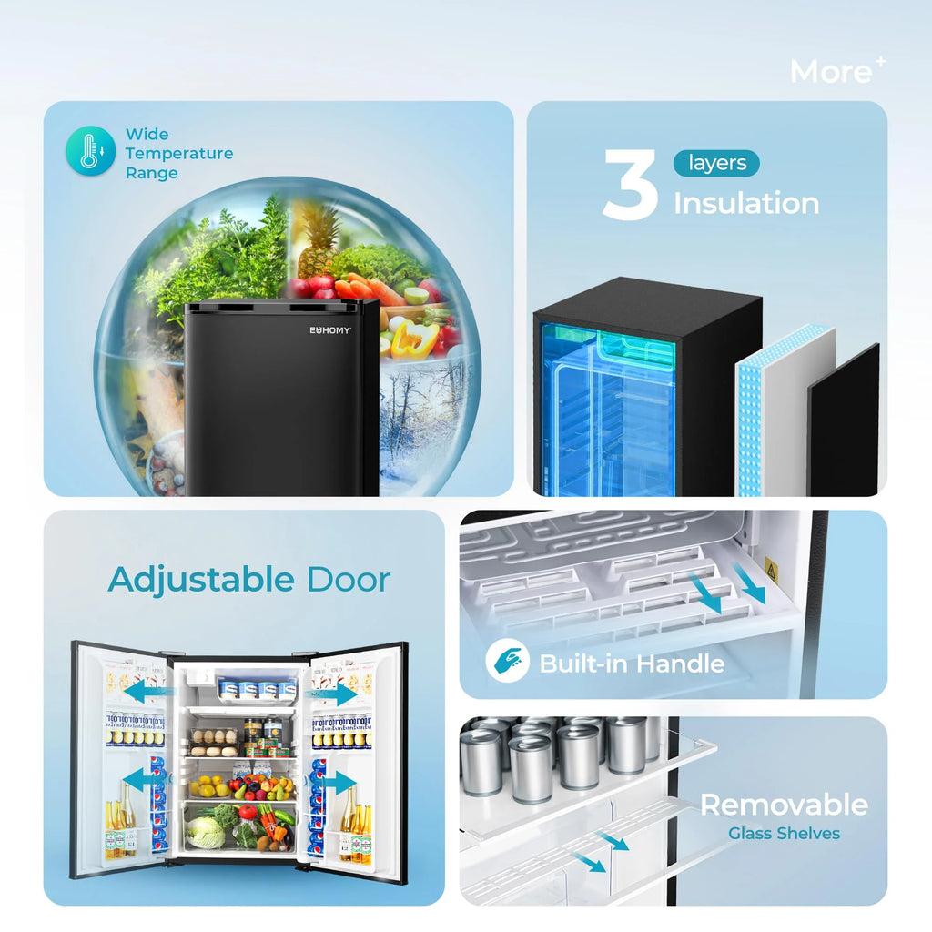 Mini-réfrigérateur EUHOMY 2025 avec congélateur compact. Porte simple