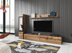 Ensemble de salon Piaski Vera I, éclairage LED en option, couleurs variées (béton/blanc brillant, sans éclairage LED)