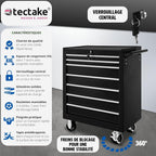 TecTake® Chariot d'atelier Metallique Servante d'atelier Vide Trolley Professionnel 7 Tiroirs spacieux Verrouillables Chariot a Roulette pour Rangement Atelier Garage - Noir : Commerce, Industrie et Science