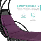 Chaise longue suspendue d'extérieur Best Choice Products – Fauteuil à bascule incurvé en acier avec coussin intégré et auvent amovible – Gris anthracite