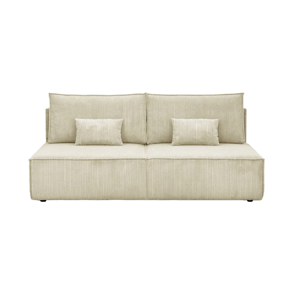 Canapé convertible 3 places en velours côtelé beige – design moderne, assise confortable, fonction lit intégrée