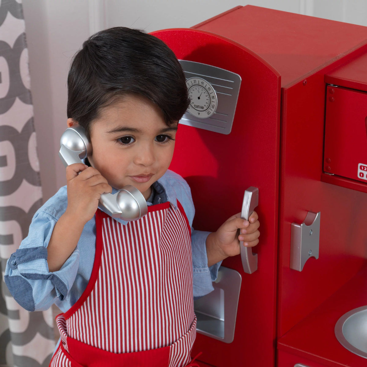 Cuisine jouet vintage en bois rouge KidKraft avec téléphone jouet