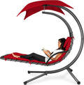 Chaise longue suspendue d'extérieur Best Choice Products – Fauteuil à bascule incurvé en acier avec coussin intégré et auvent amovible – Gris anthracite