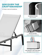 Chaise longue de jardin pliante en aluminium, sans montage, avec dossier réglable 5 positions, idéale pour terrasse, piscine et plage – Noir