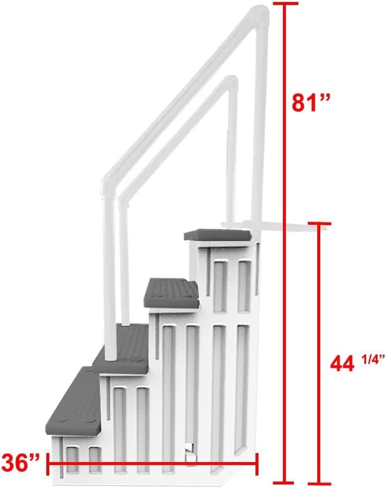 Échelle antidérapante pour piscines hors sol | Grise | Pour piscines hors sol avec une hauteur de terrasse de 122 à 137 cm | Échelle de sécurité supportant jusqu'à 136 kg