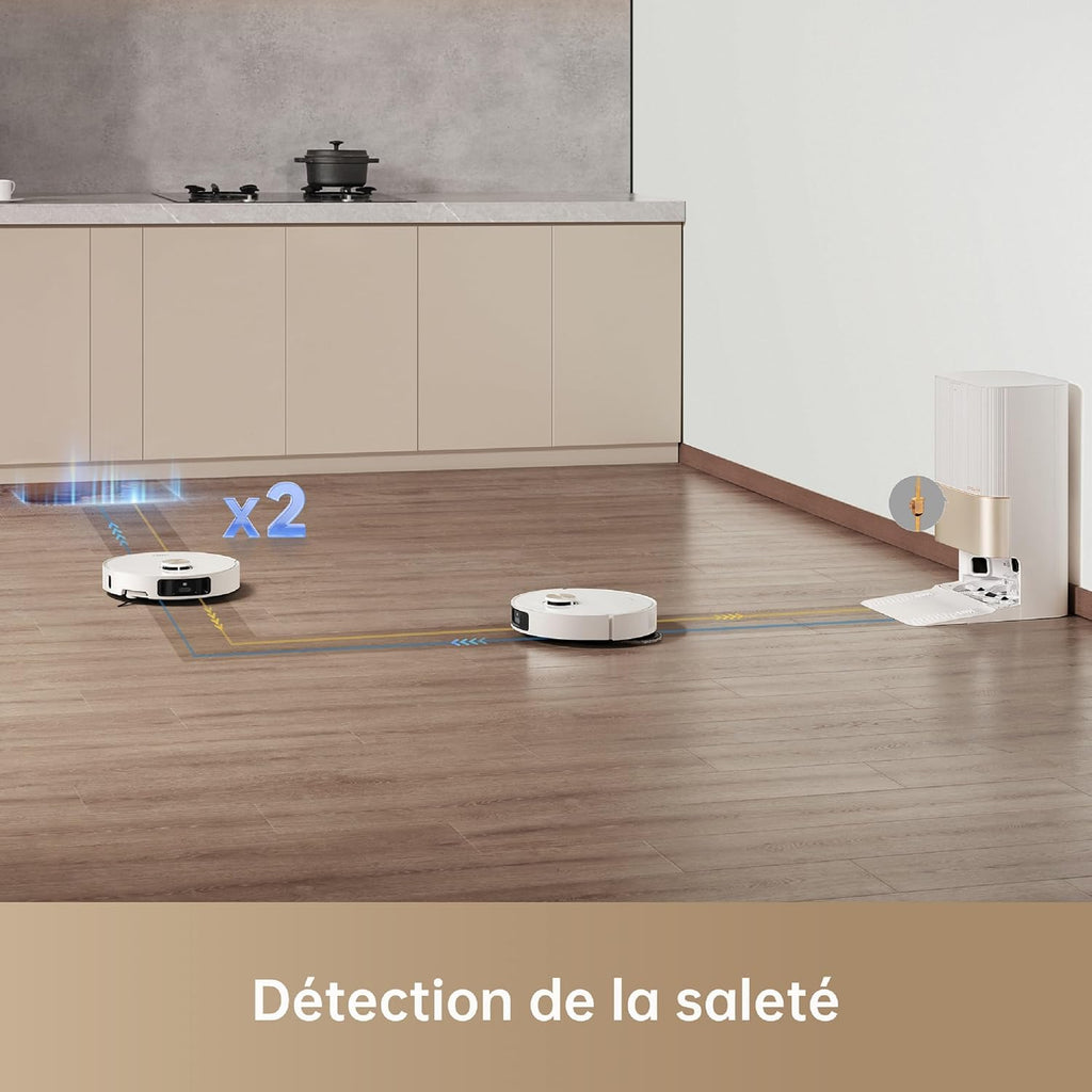 Dreame X40 Ultra Complete Robot Aspirateur avec Serpillière amovible et relevable, Brosse latérale surélevée,12 000 Pa,Serpillière et la Plaque de lavage avec de l'eau chaude à 70°C,Brosses relevables