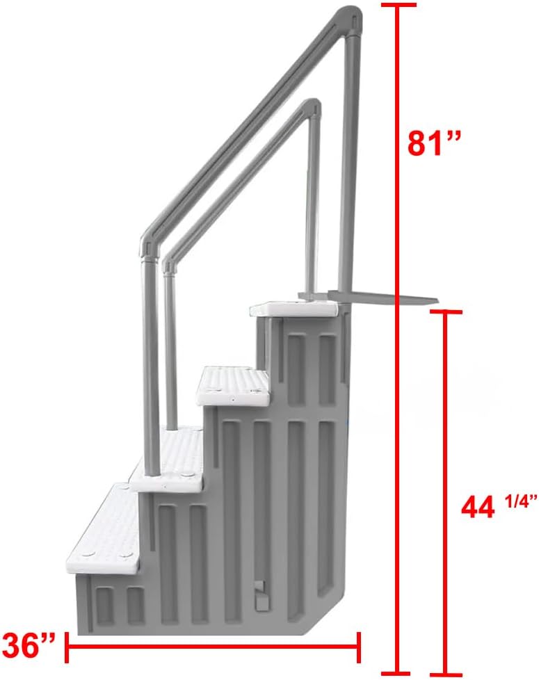 Marches antidérapantes Aqua Select pour piscines hors sol | Bleues | Pour piscines hors sol | Installation possible sur des terrasses de 122 à 137 cm de hauteur | Échelle de sécurité supportant jusqu'à 113 kg