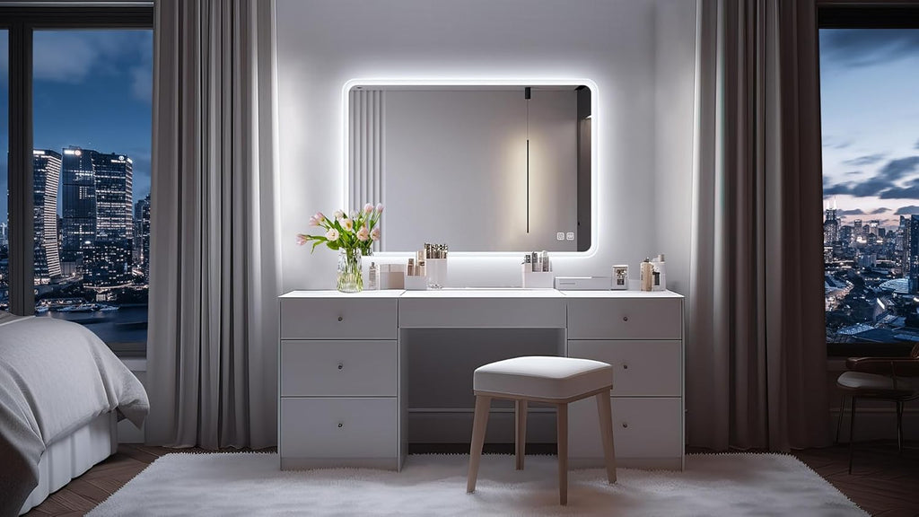 Miroir de salle de bain S'bagno avec éclairage 1200 x 700 mm, IP44, LED, Bluetooth, antibuée, 3 couleurs de lumière (3 000 K, 4 000 K, 6 500 K), intensité variable, mémoire, vertical ou horizontal. Miroirs de salle de bain avec LED.
