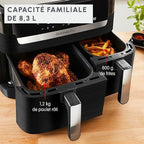 Moulinex air fryer deux compartiments, très grande capacité 11L, 10 personnes, 7 Programmes automatiques, friteuse sans huile, Ecran tactile digital, Dual inox, EZ942BF0, Gris foncé : Cuisine et Maison