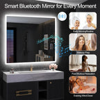 Miroir de salle de bain S'bagno avec éclairage 1200 x 700 mm, IP44, LED, Bluetooth, antibuée, 3 couleurs de lumière (3 000 K, 4 000 K, 6 500 K), intensité variable, mémoire, vertical ou horizontal. Miroirs de salle de bain avec LED.