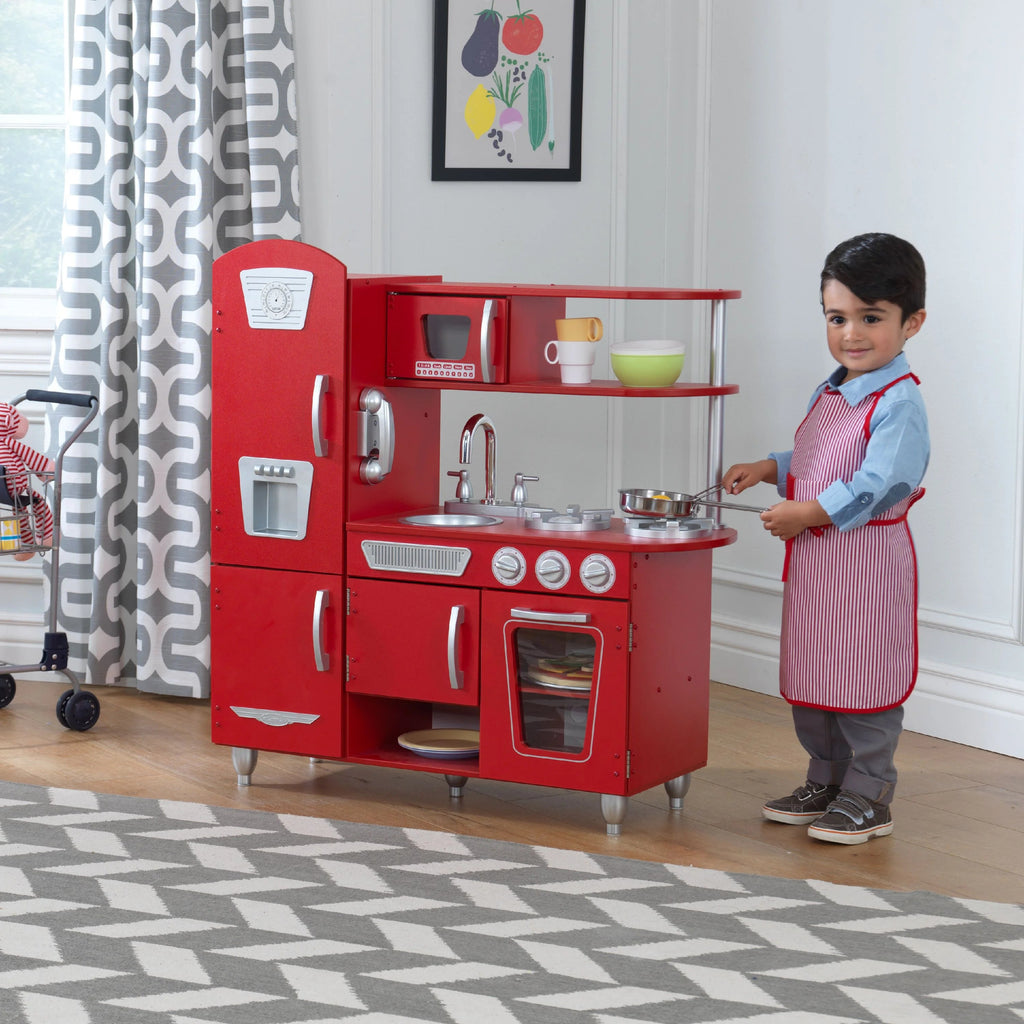 Cuisine jouet vintage en bois rouge KidKraft avec téléphone jouet