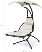 Chaise longue suspendue d'extérieur Best Choice Products – Fauteuil à bascule incurvé en acier avec coussin intégré et auvent amovible – Gris anthracite