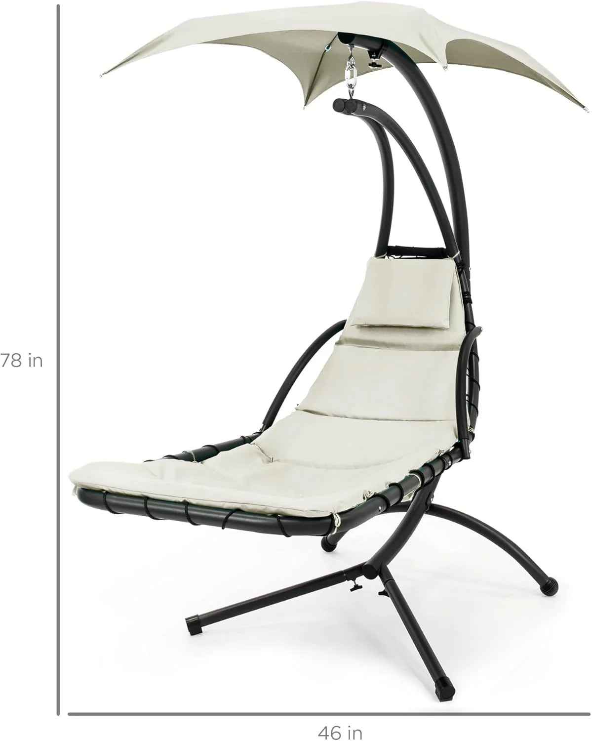 Chaise longue suspendue d'extérieur Best Choice Products – Fauteuil à bascule incurvé en acier avec coussin intégré et auvent amovible – Gris anthracite